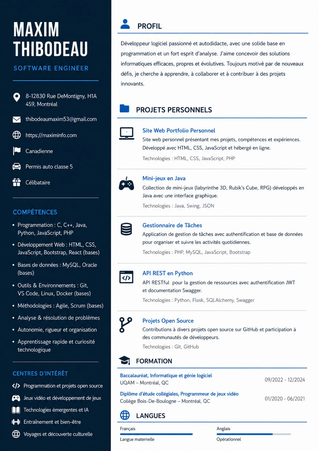 CV de Maxim Thibodeau