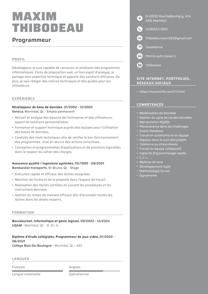 CV de Maxim Thibodeau